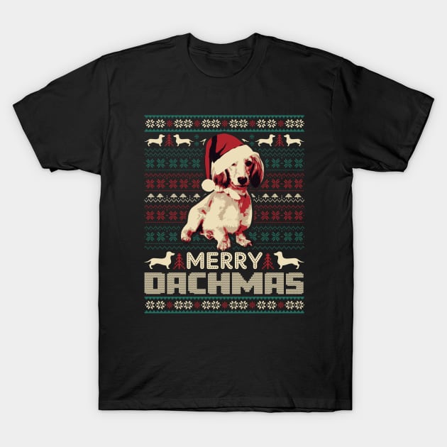 Cute Dachshund Merry Dachmas Ugly Sweater T-Shirt by mia_me